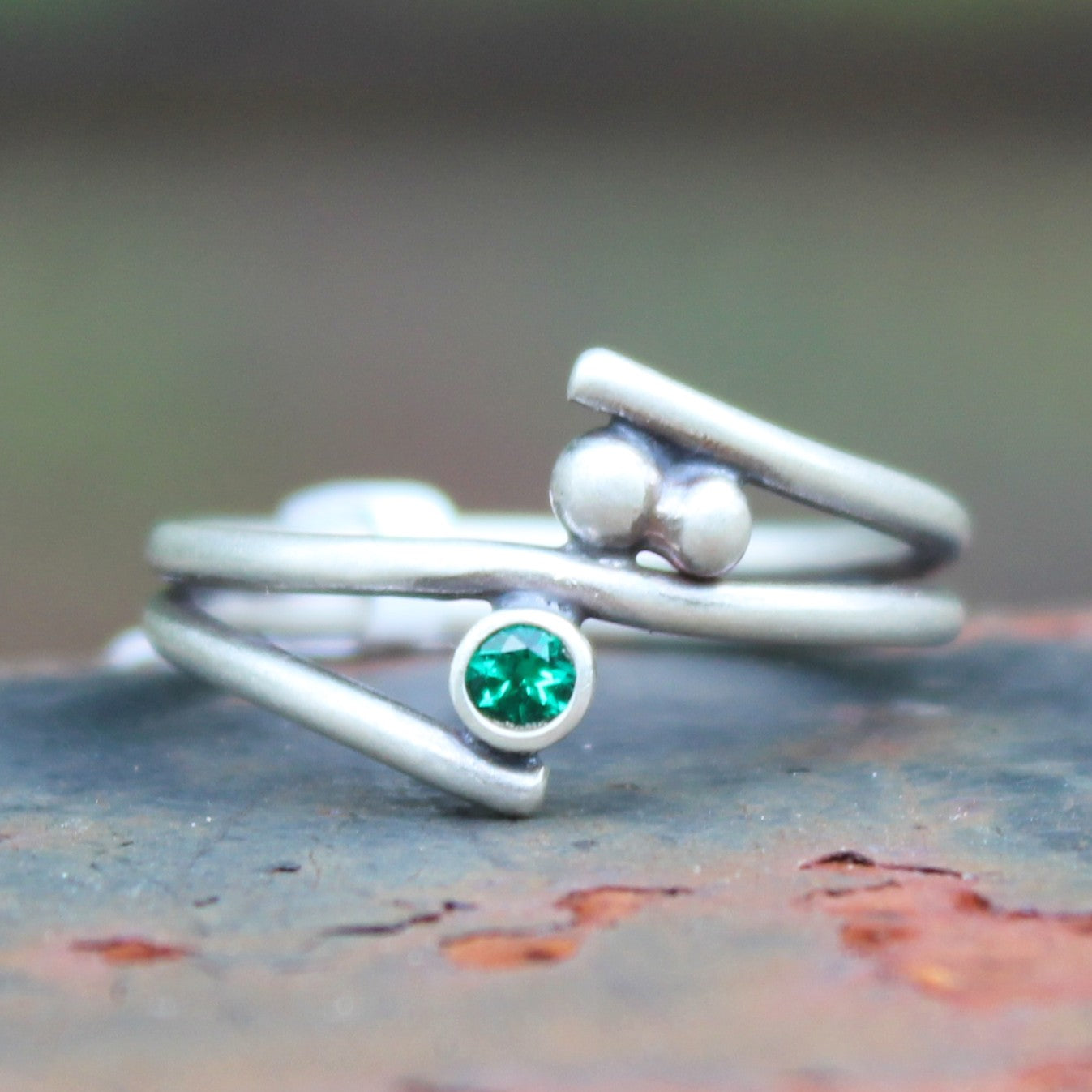Size 8.5 Lab Grown Emerald and Sterling Silver Ring