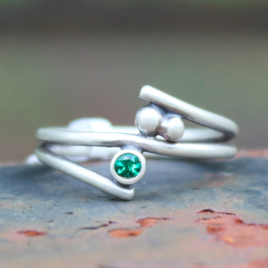 Size 8.5 Lab Grown Emerald and Sterling Silver Ring