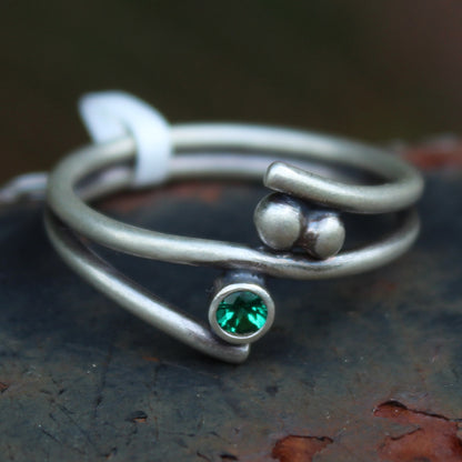 Size 8.5 Lab Grown Emerald and Sterling Silver Ring