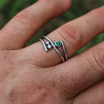 Size 8.5 Lab Grown Emerald and Sterling Silver Ring