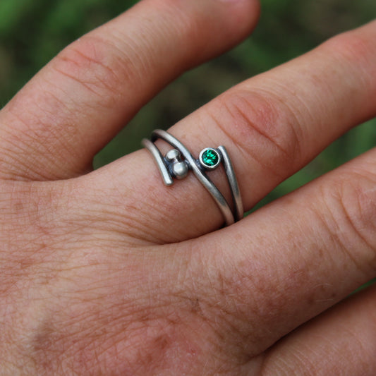 Size 8.5 Lab Grown Emerald and Sterling Silver Ring