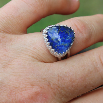 Size 7 Lapis Lazuli and Himalayan Quartz Doublet Ring with Double Sterling Silver Band