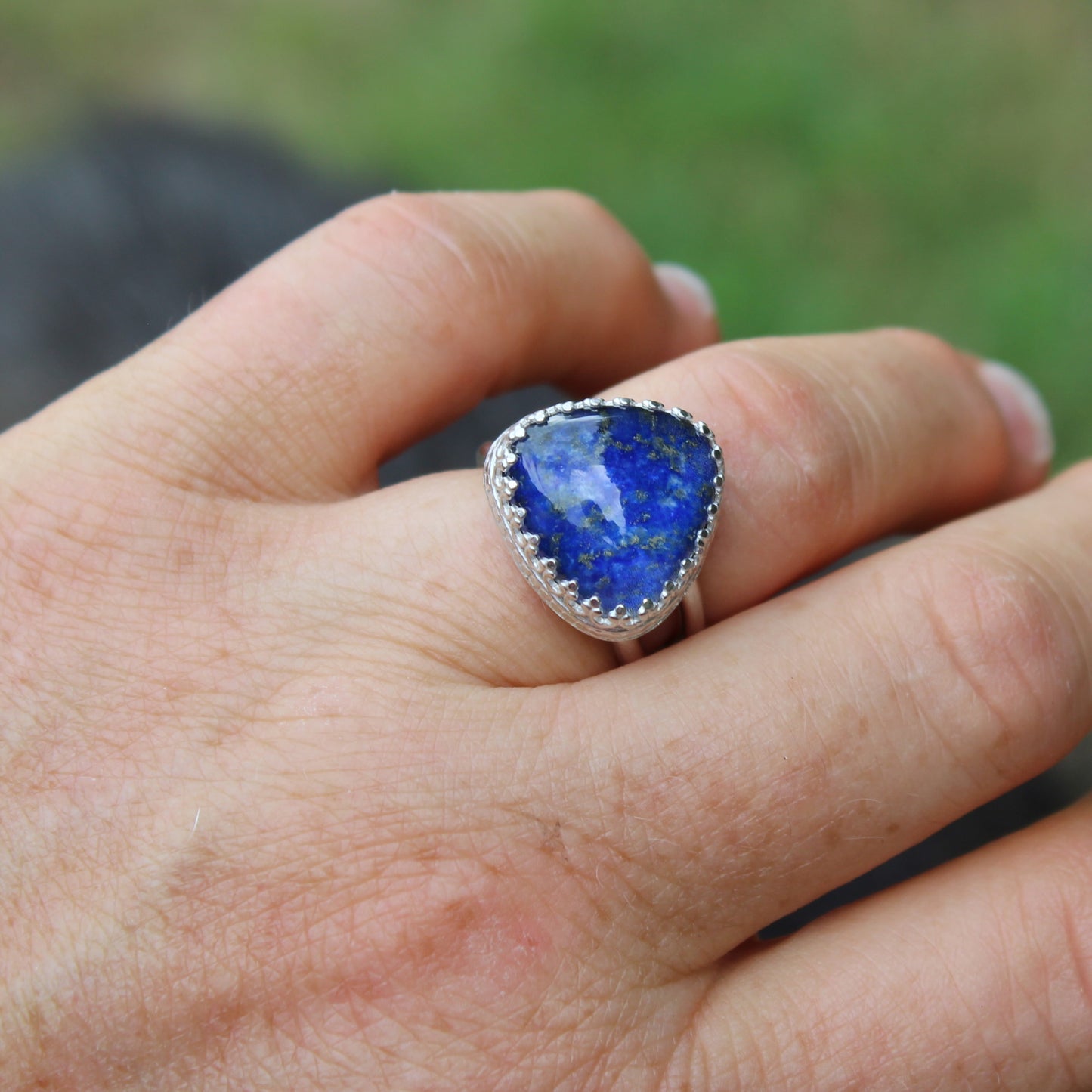 Size 7 Lapis Lazuli and Himalayan Quartz Doublet Ring with Double Sterling Silver Band