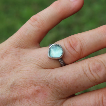 Size 7 Blue Topaz and Mother of Pearl Doublet Ring