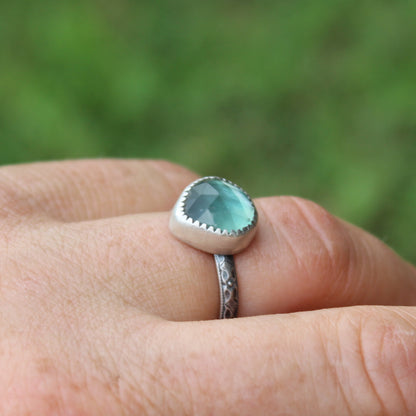 Size 7 Blue Topaz and Mother of Pearl Doublet Ring