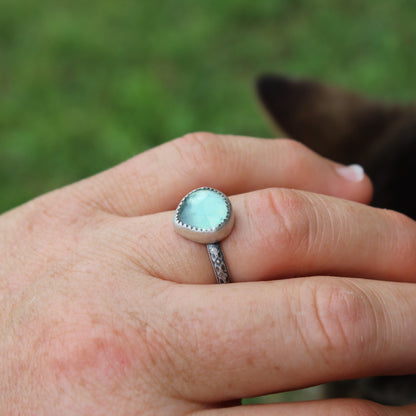 Size 7 Blue Topaz and Mother of Pearl Doublet Ring