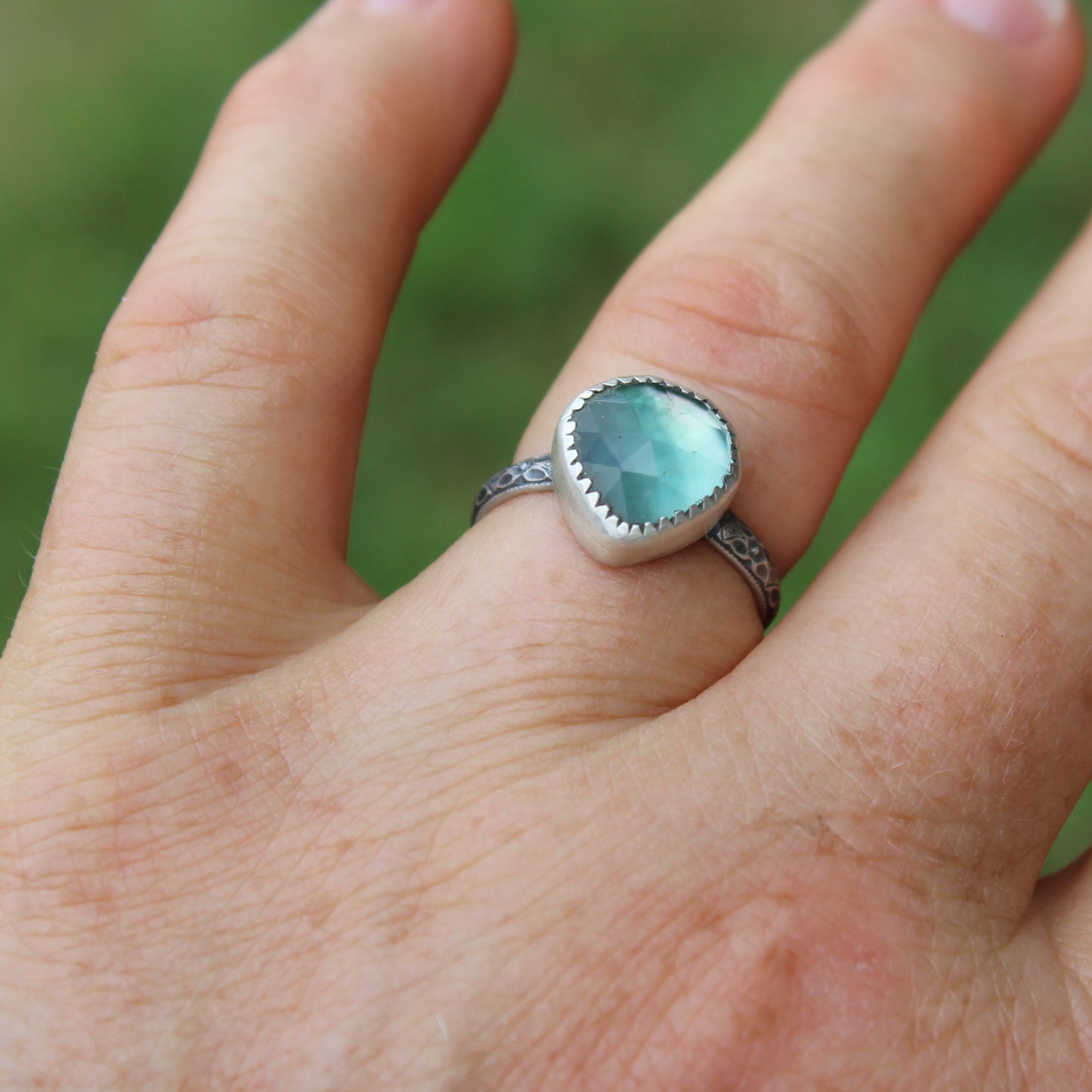 Size 7 Blue Topaz and Mother of Pearl Doublet Ring