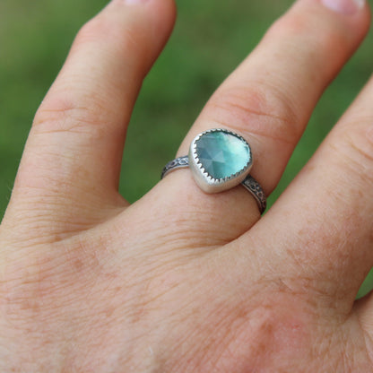 Size 7 Blue Topaz and Mother of Pearl Doublet Ring