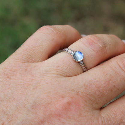 Size 7 1/2 Rainbow Moonstone on Dogwood Flower Band