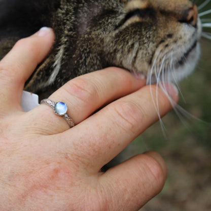 Size 7 1/2 Rainbow Moonstone on Dogwood Flower Band