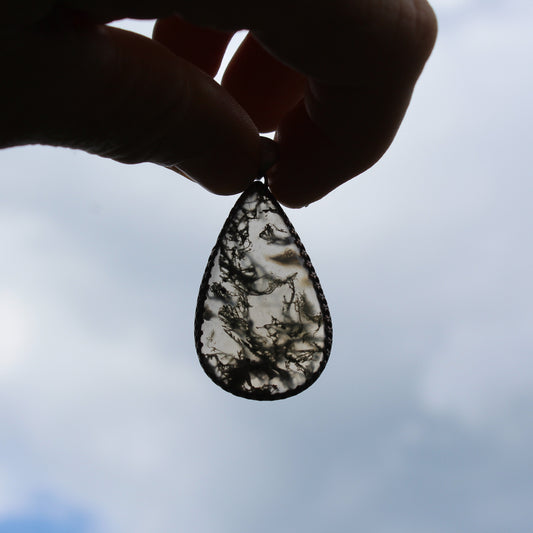Moss Agate Necklace with Minimal Open Back