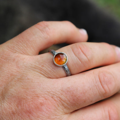 Size 9 1/2 Montana Agate Ring with Dogwood Floral Sterling Silver Band
