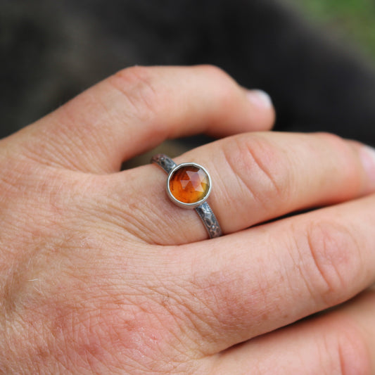 Size 9 1/2 Montana Agate Ring with Dogwood Floral Sterling Silver Band