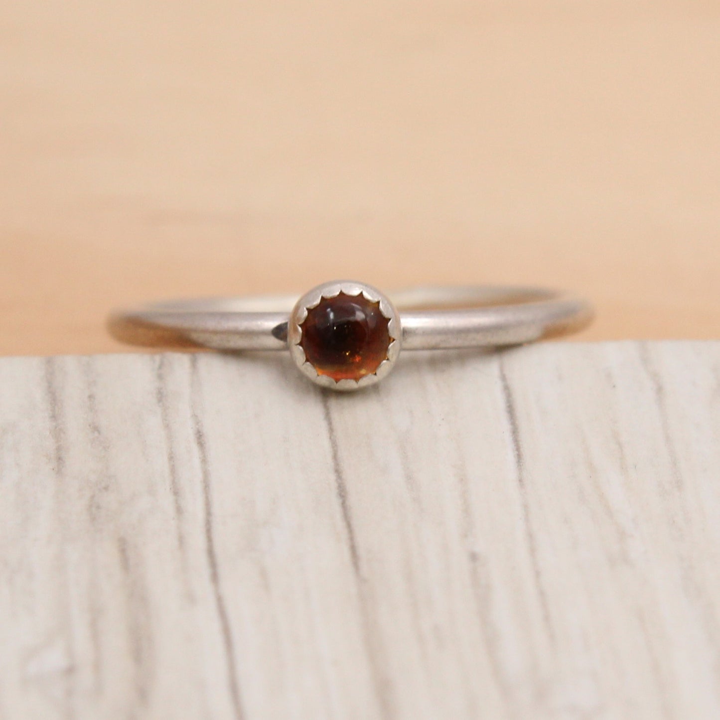 Garnet and Sterling Silver Ring Size 7 1/2