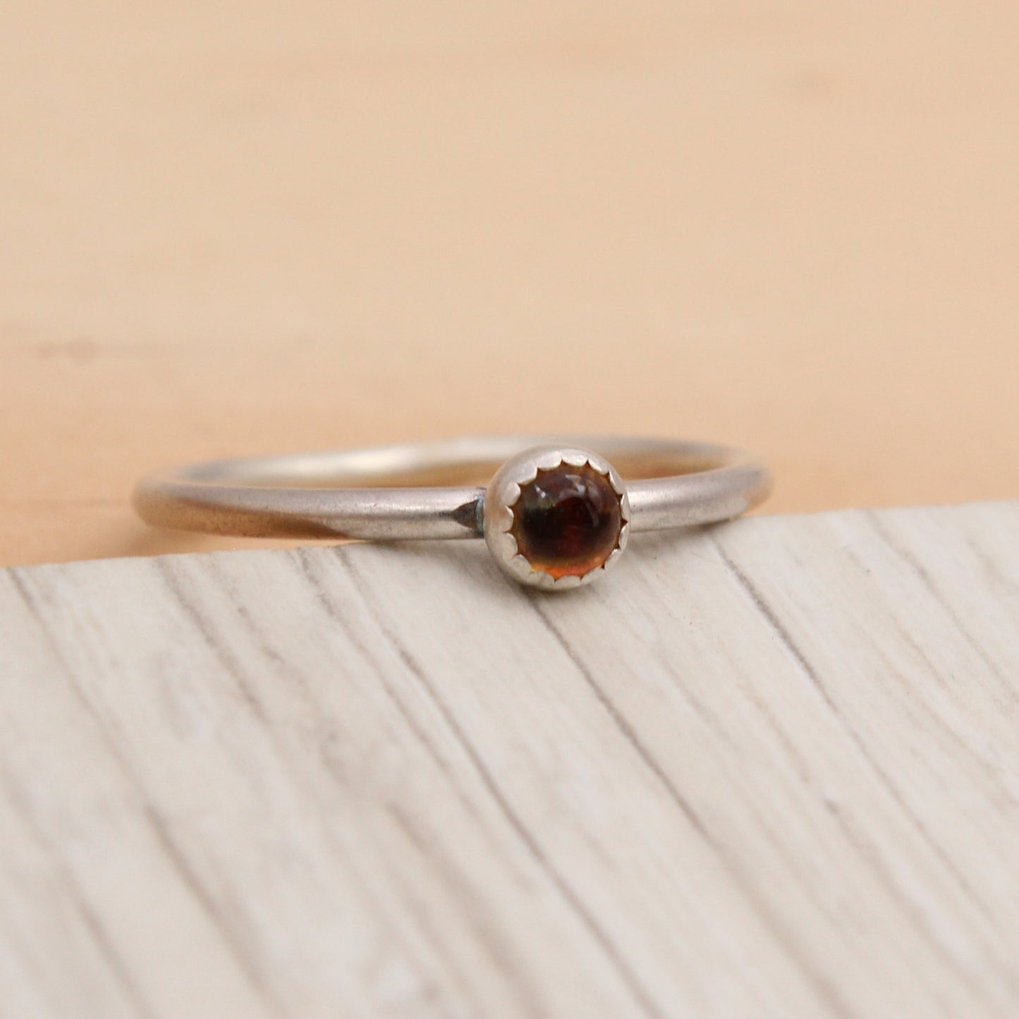 Garnet and Sterling Silver Ring Size 7 1/2