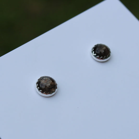 6mm Black Moonstone and Silver Studs