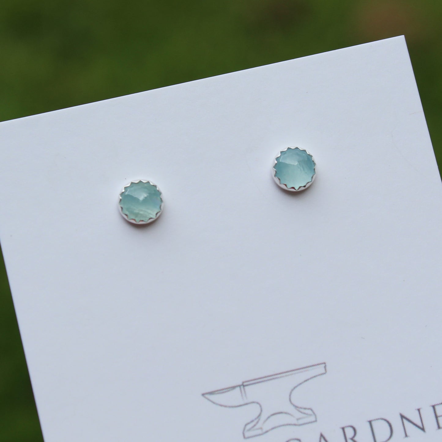 6mm Aquamarine Studs with Serrated Setting