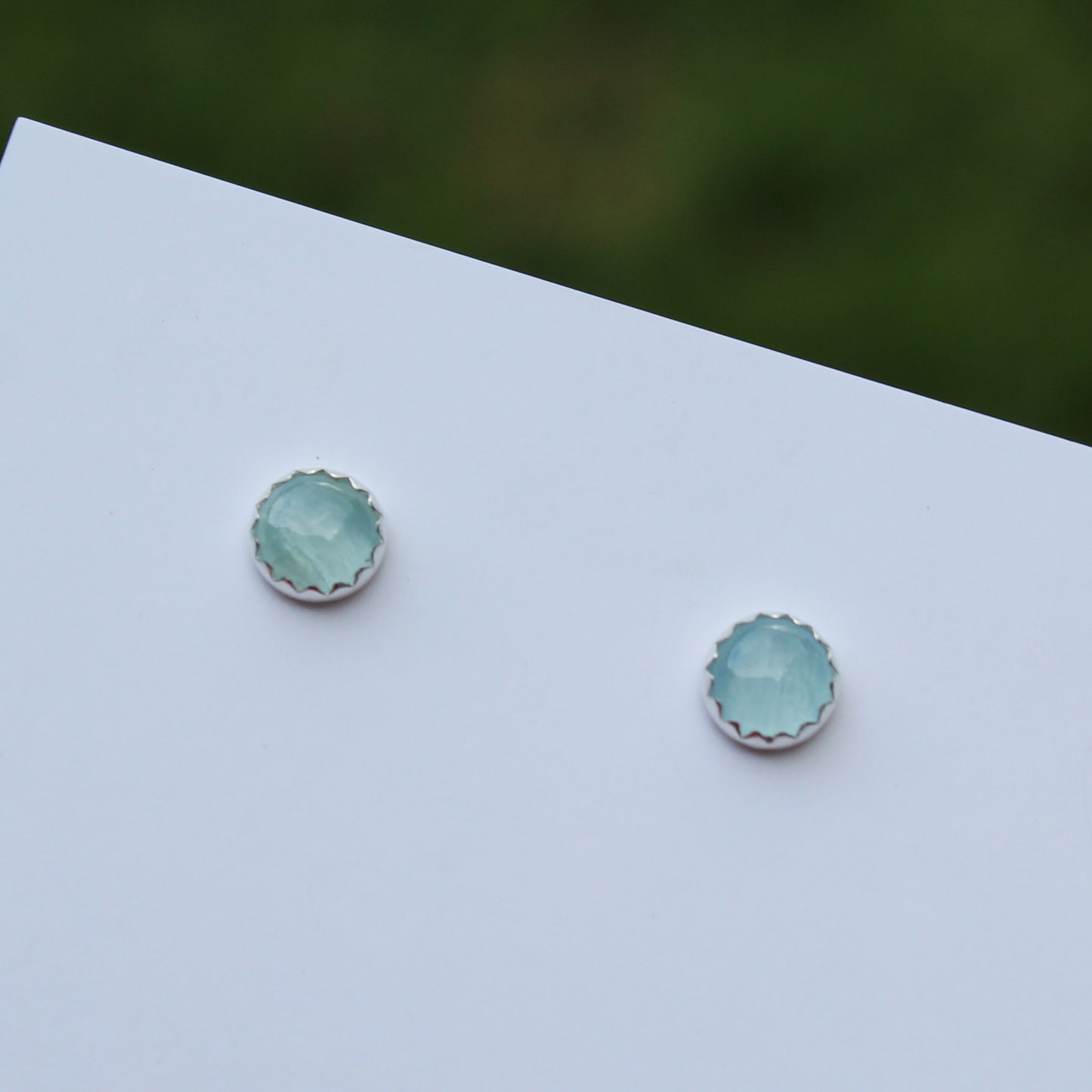 6mm Aquamarine Studs with Serrated Setting