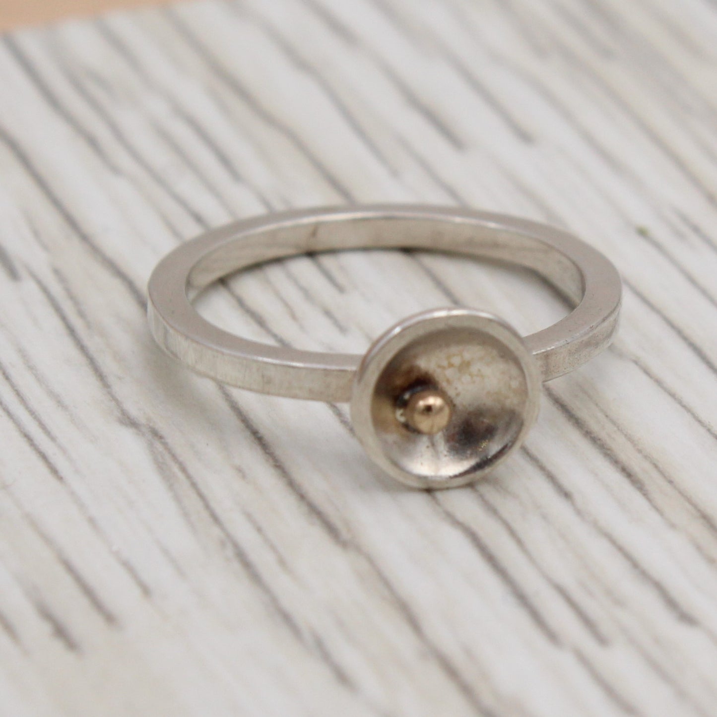 Silver Cup Ring with 14k Gold Accent Size 5 1/2