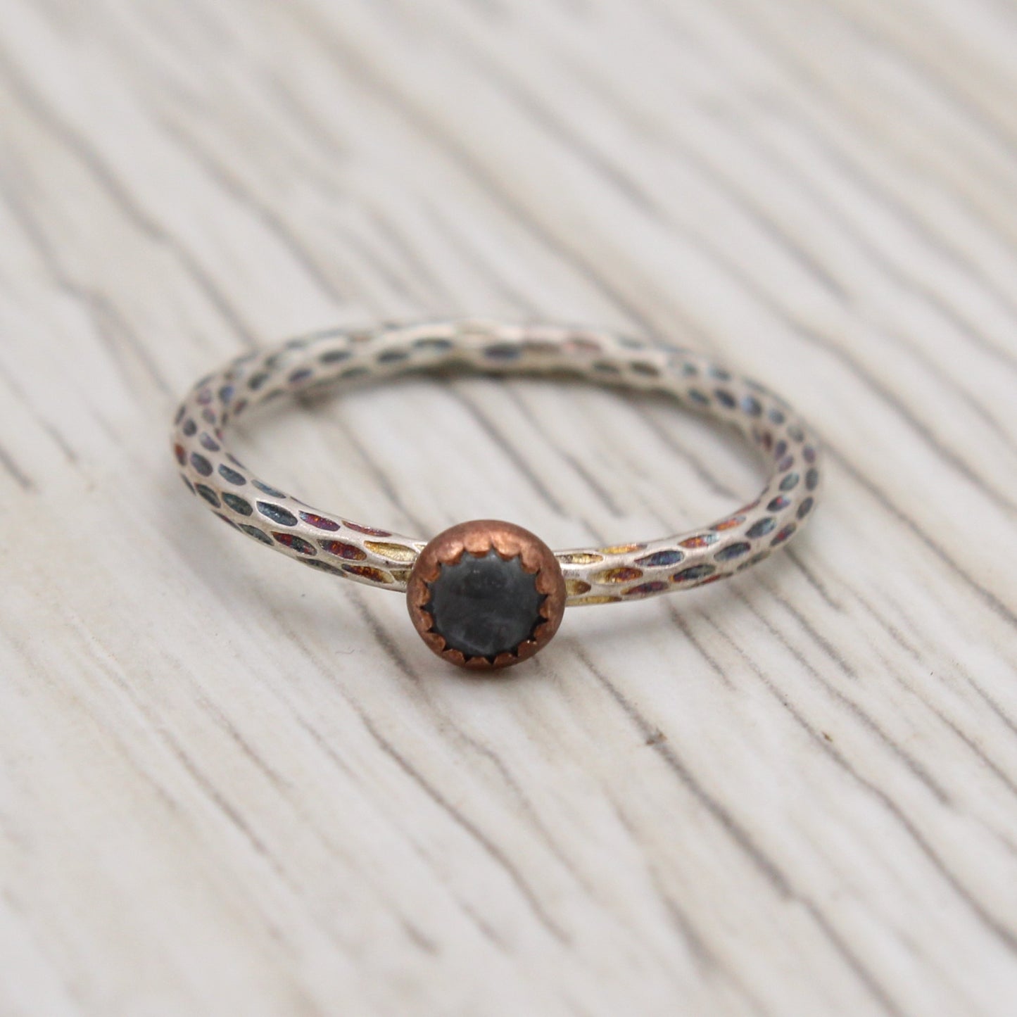 Labradorite, Copper and Silver Ring Size 6