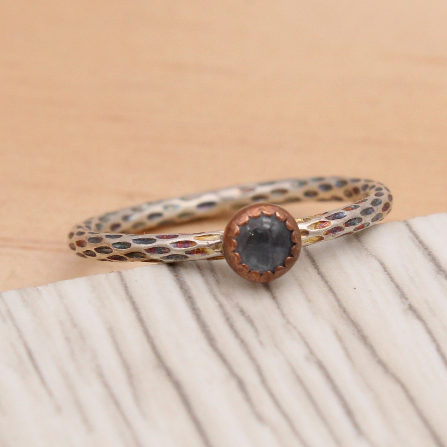 Labradorite, Copper and Silver Ring Size 6