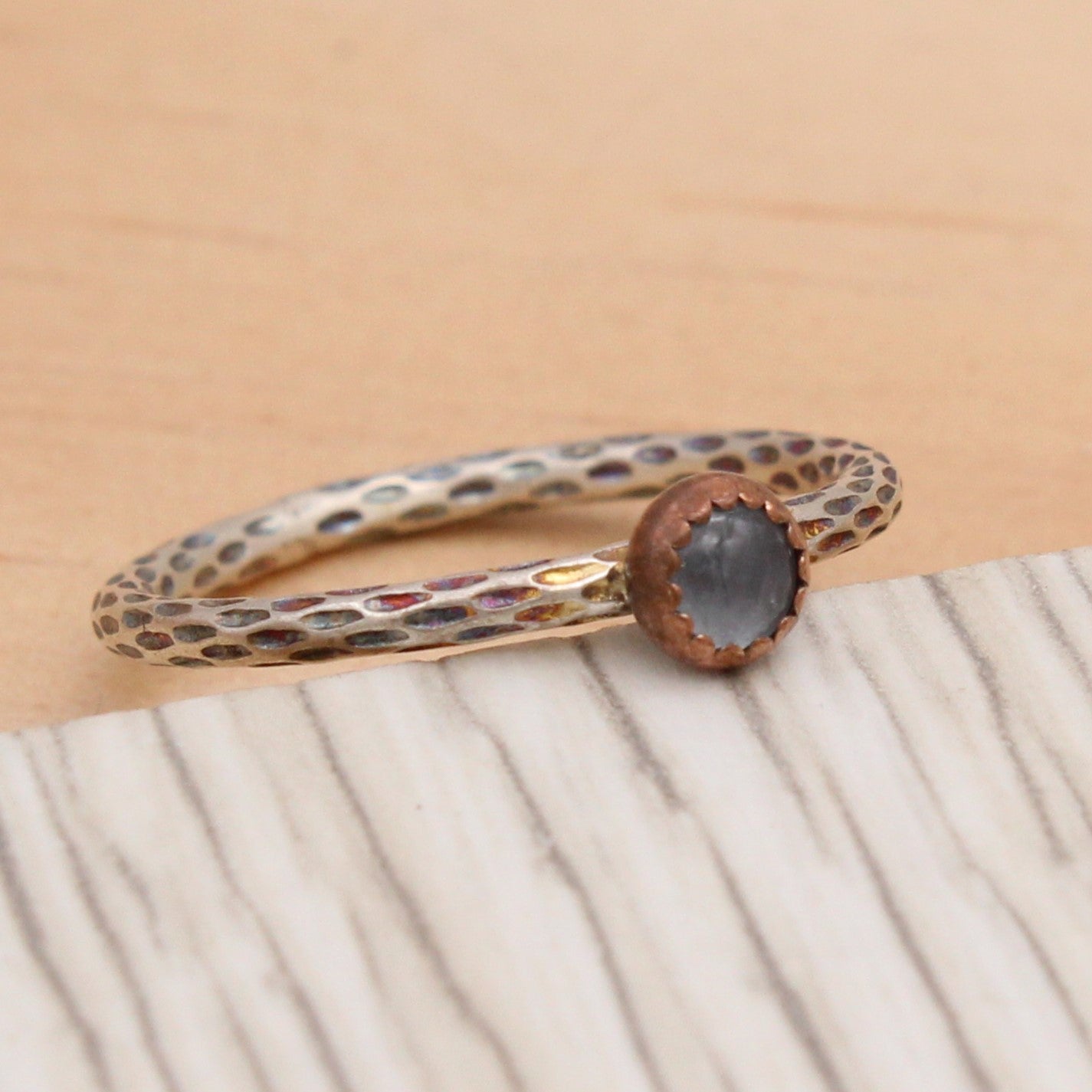 Labradorite, Copper and Silver Ring Size 6