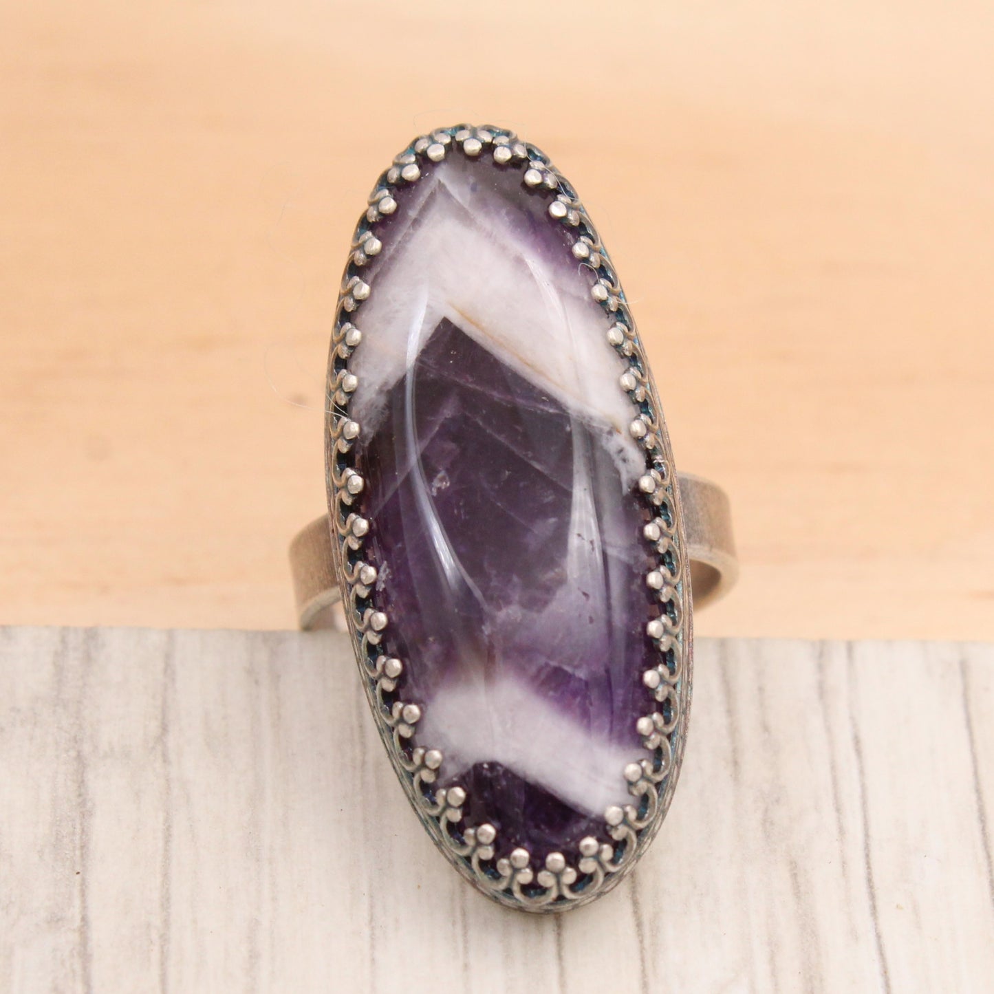 Chevron Amethyst Ring Size 8