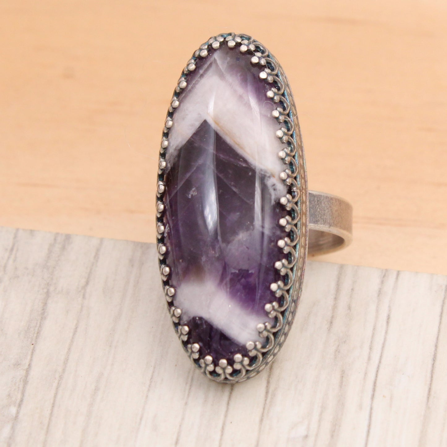 Chevron Amethyst Ring Size 8