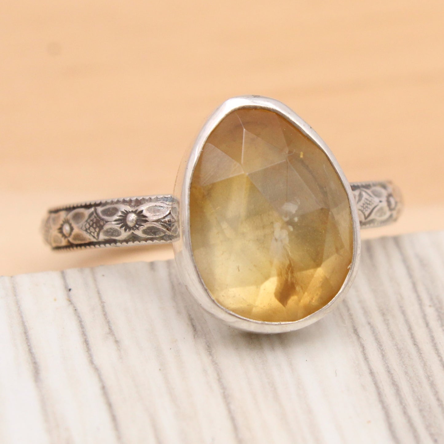 Citrine and Silver Ring Size 9 1/4