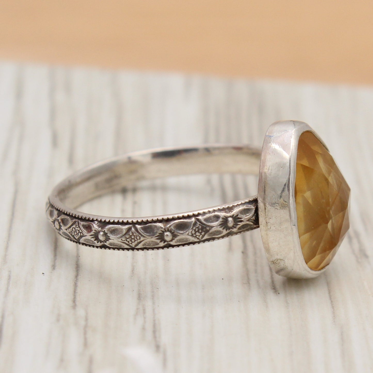 Citrine and Silver Ring Size 9 1/4