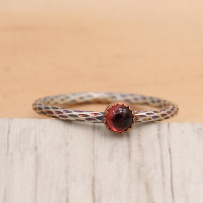 Size 8.5 Garnet, Copper and Sterling Silver Ring