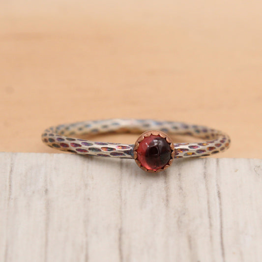 Garnet, Copper and Sterling Silver Ring Size 8 1/2