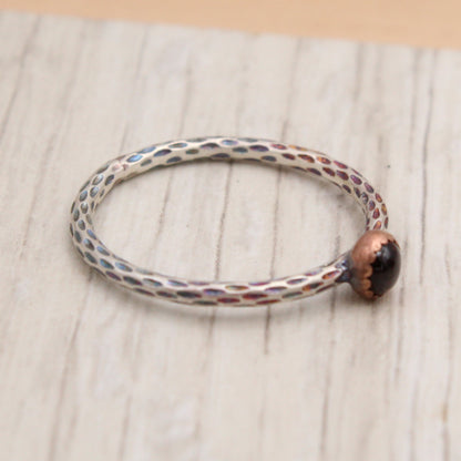 Size 8.5 Garnet, Copper and Sterling Silver Ring