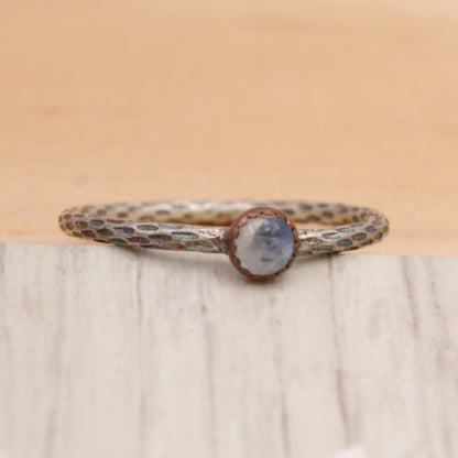 Size 8.5 Rainbow Moonstone, Copper and Silver Ring