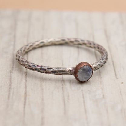 Size 8.5 Rainbow Moonstone, Copper and Silver Ring
