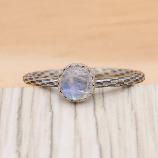 Rainbow Moonstone Textured Ring Size 8 1/2