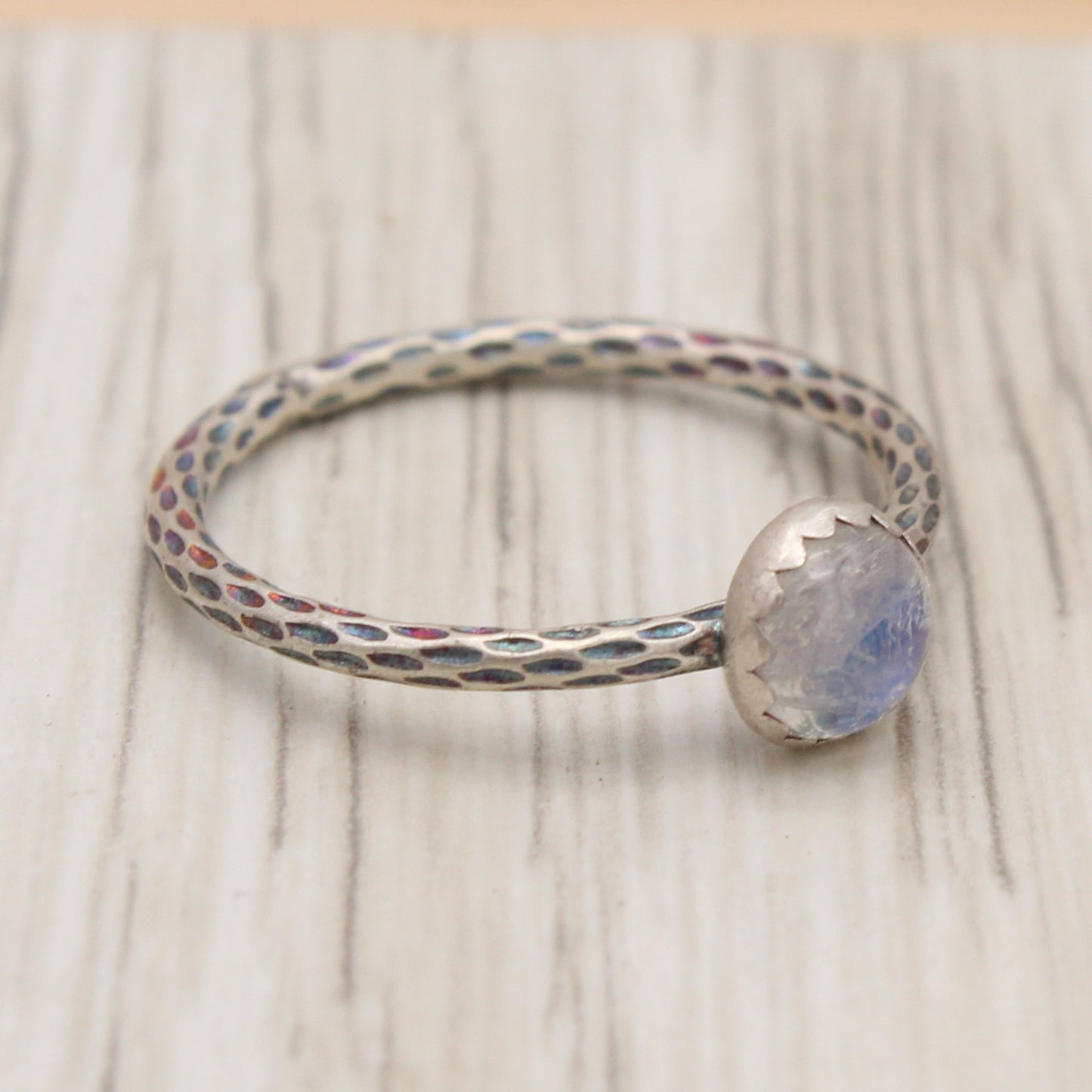 Rainbow Moonstone Textured Ring Size 8 1/2