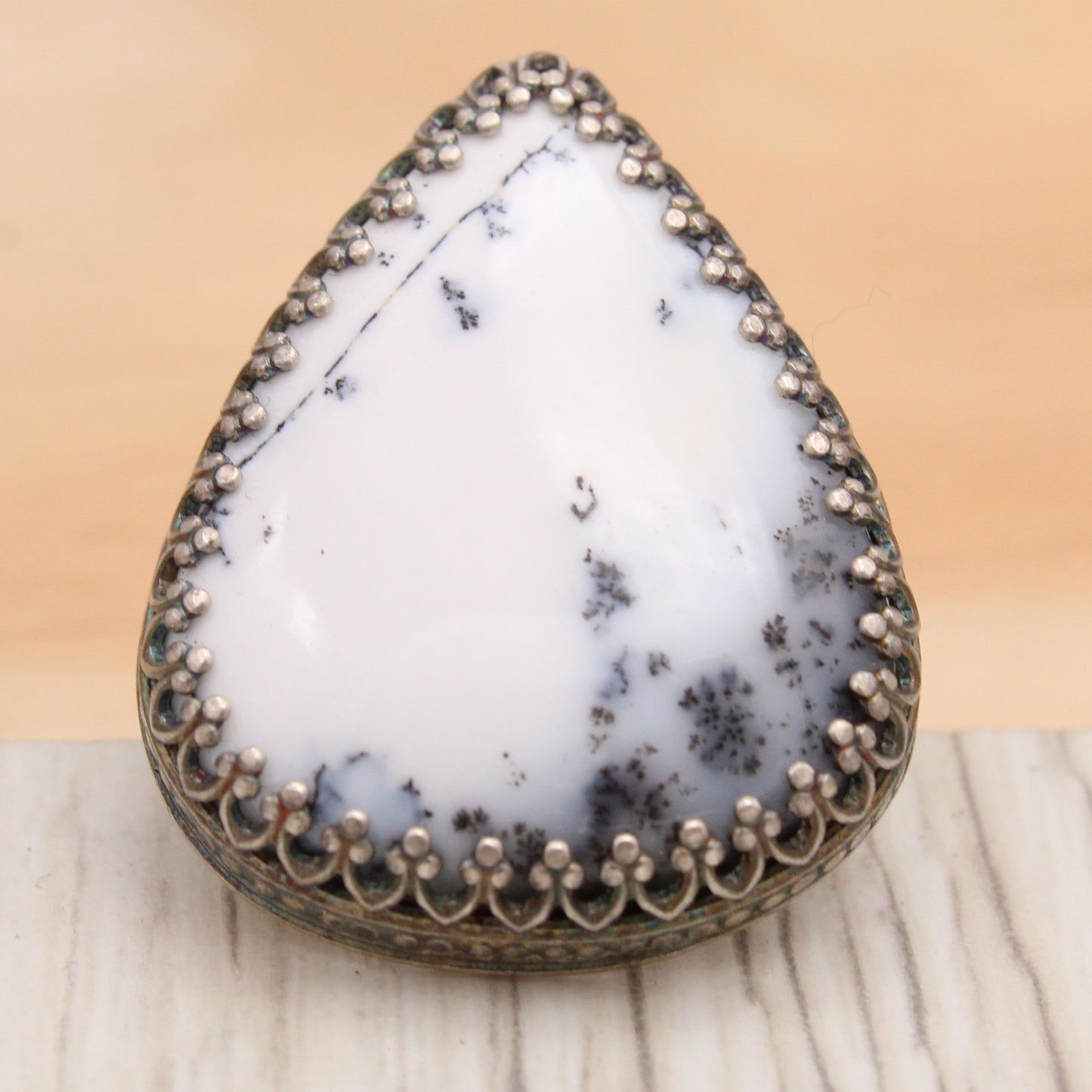 Dendritic Opal and Silver Ring Size 8 1/2