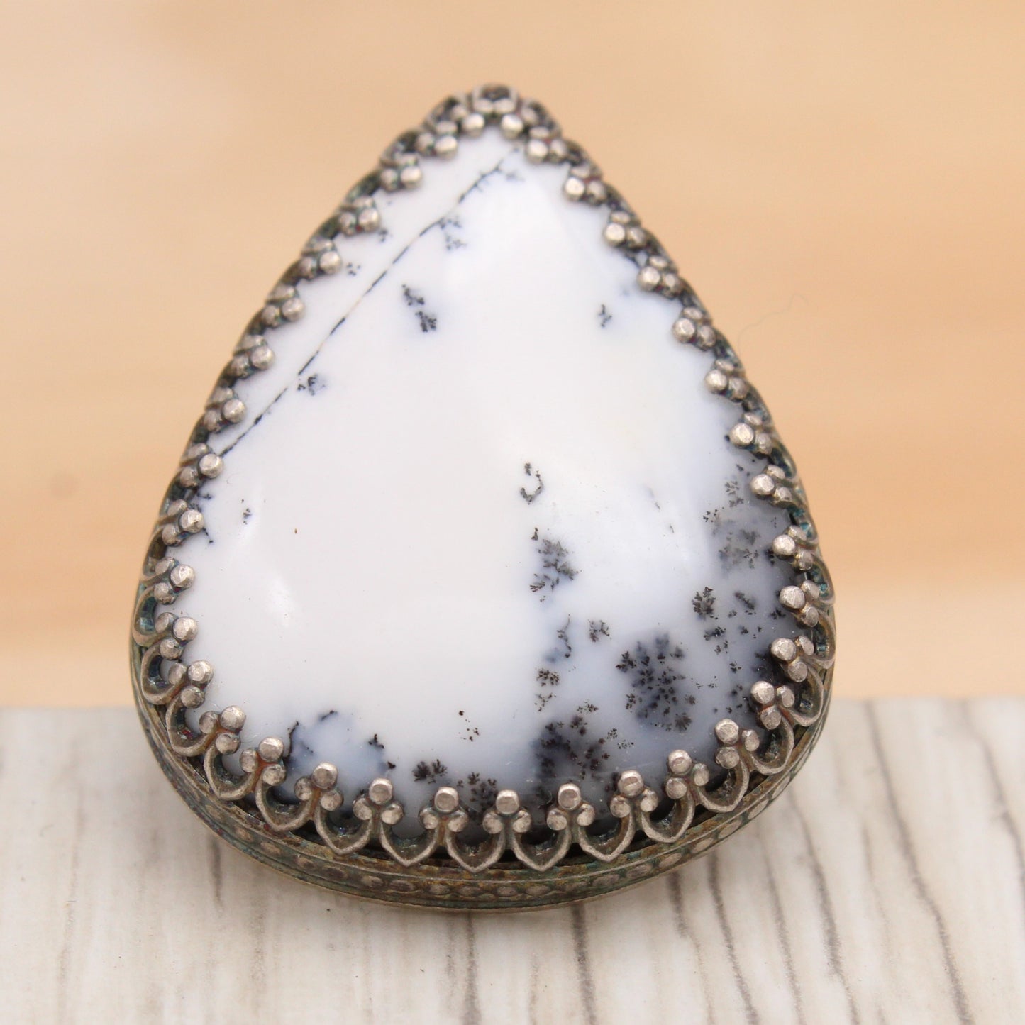 Dendritic Opal and Silver Ring Size 8 1/2