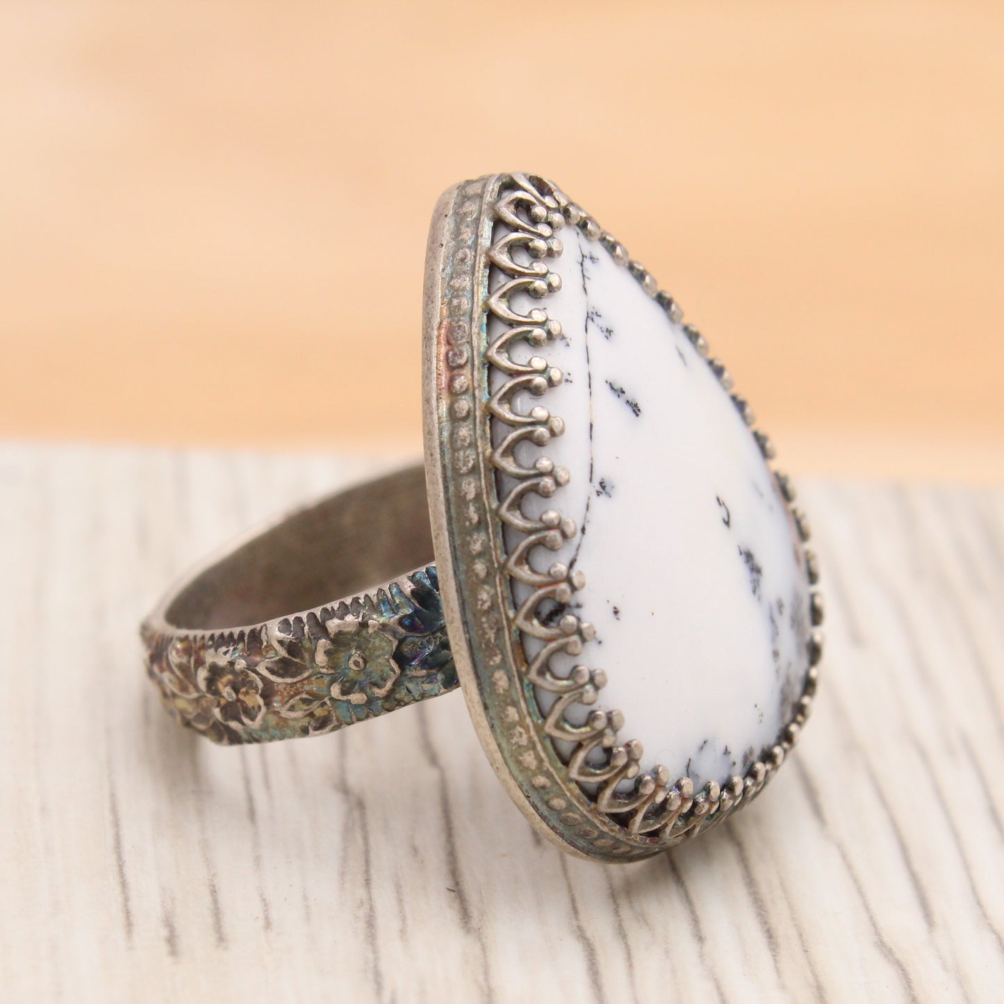 Dendritic Opal and Silver Ring Size 8 1/2