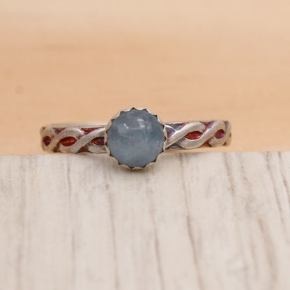 Size 8 1/2 Aquamarine and Silver Twist Ring