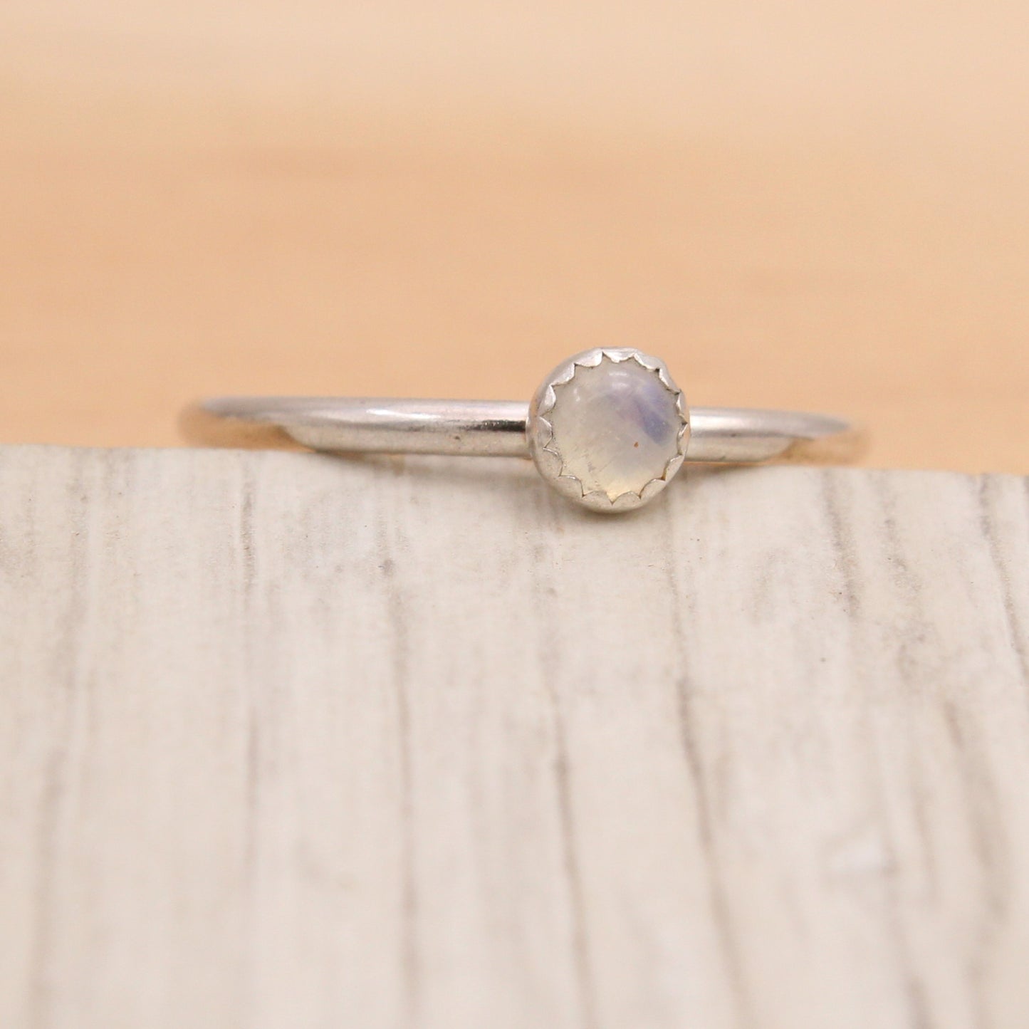 Rainbow Moonstone and Silver Ring Size 7 3/4