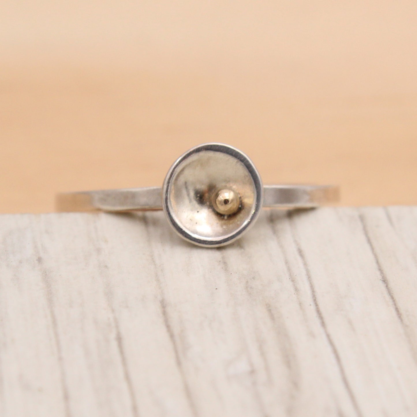 Silver Cup Ring with 14k Gold Accent Size 8 1/4