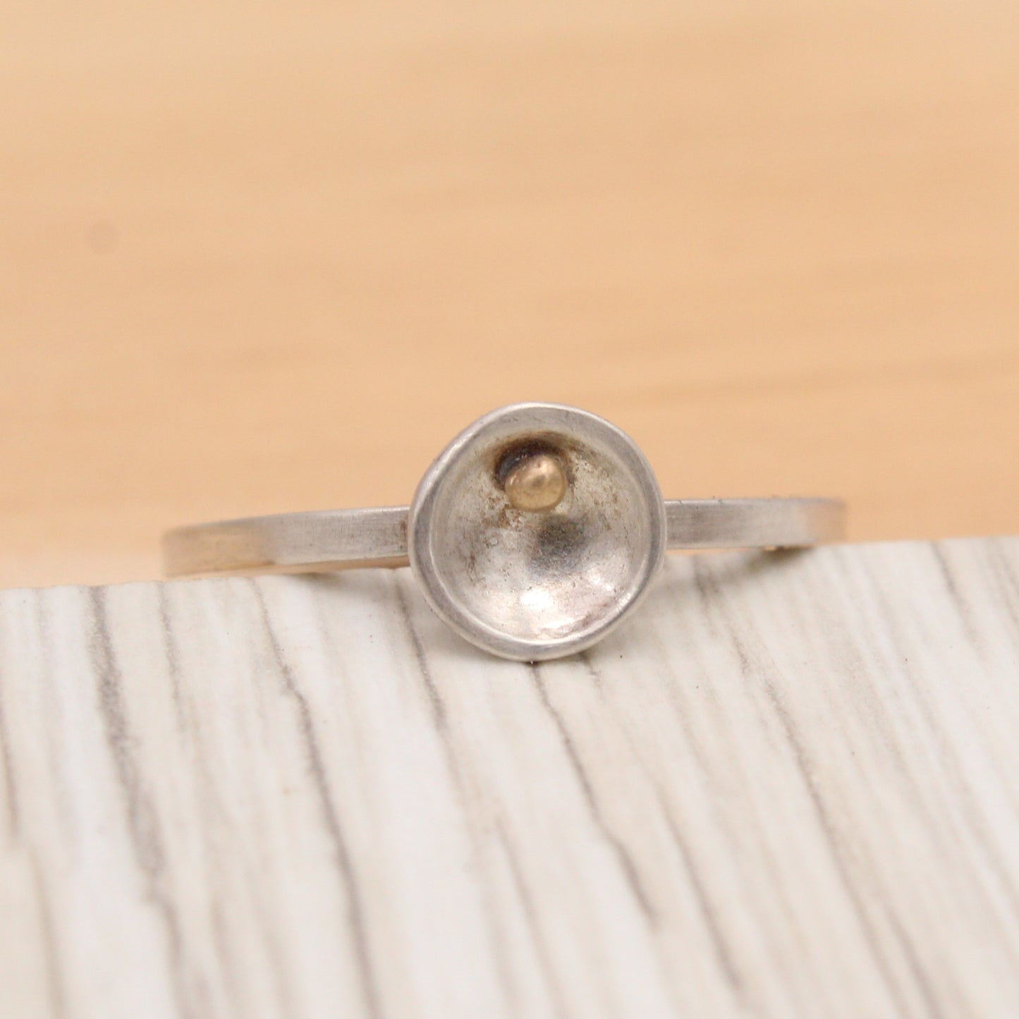 Silver Cup Ring with 14k Gold Accent Size 8 1/4