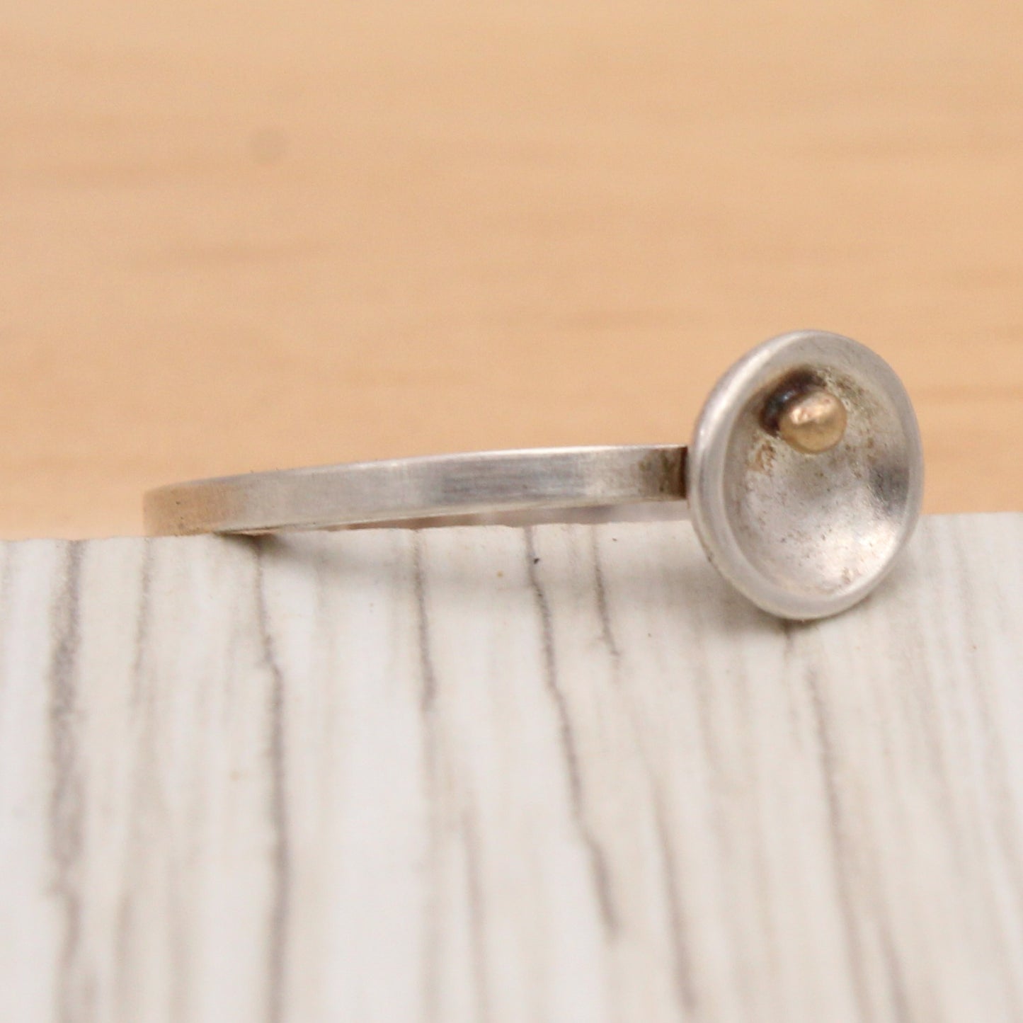 Silver Cup Ring with 14k Gold Accent Size 8 1/4