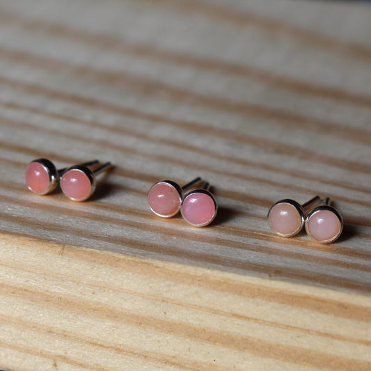 #3020 Pink Opal Stud Earrings with Smooth Setting