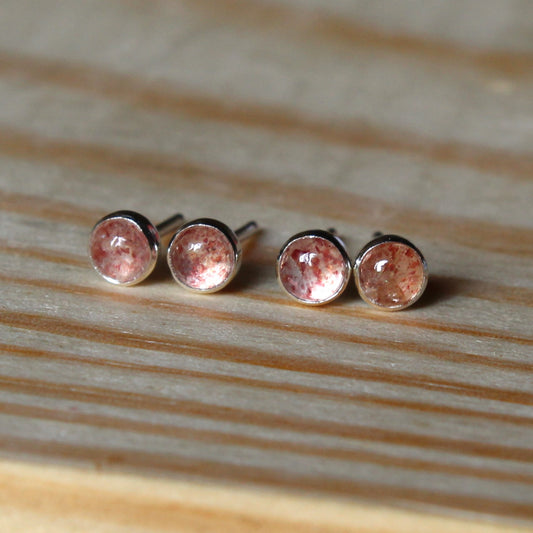 #3017 Strawberry Quartz Stud Earrings with Smooth Setting