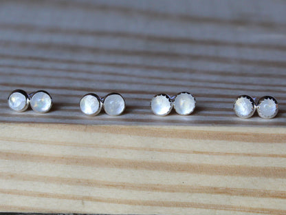 Rainbow Moonstone Stud Earrings with Smooth Setting