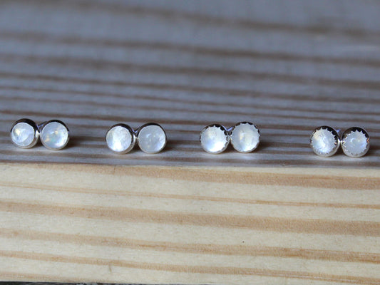 #3005 Rainbow Moonstone Stud Earrings with Serrated Setting