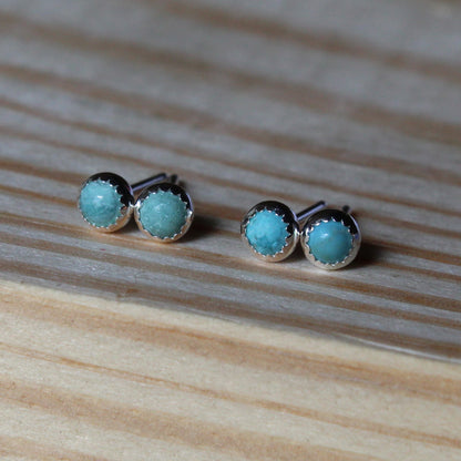 Gemstone Stud Earrings with Serrated Setting